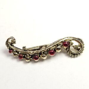 Vintage Swirl Shape Abstract Brooch, Silver Tone with Red Enamel, Retro Estate